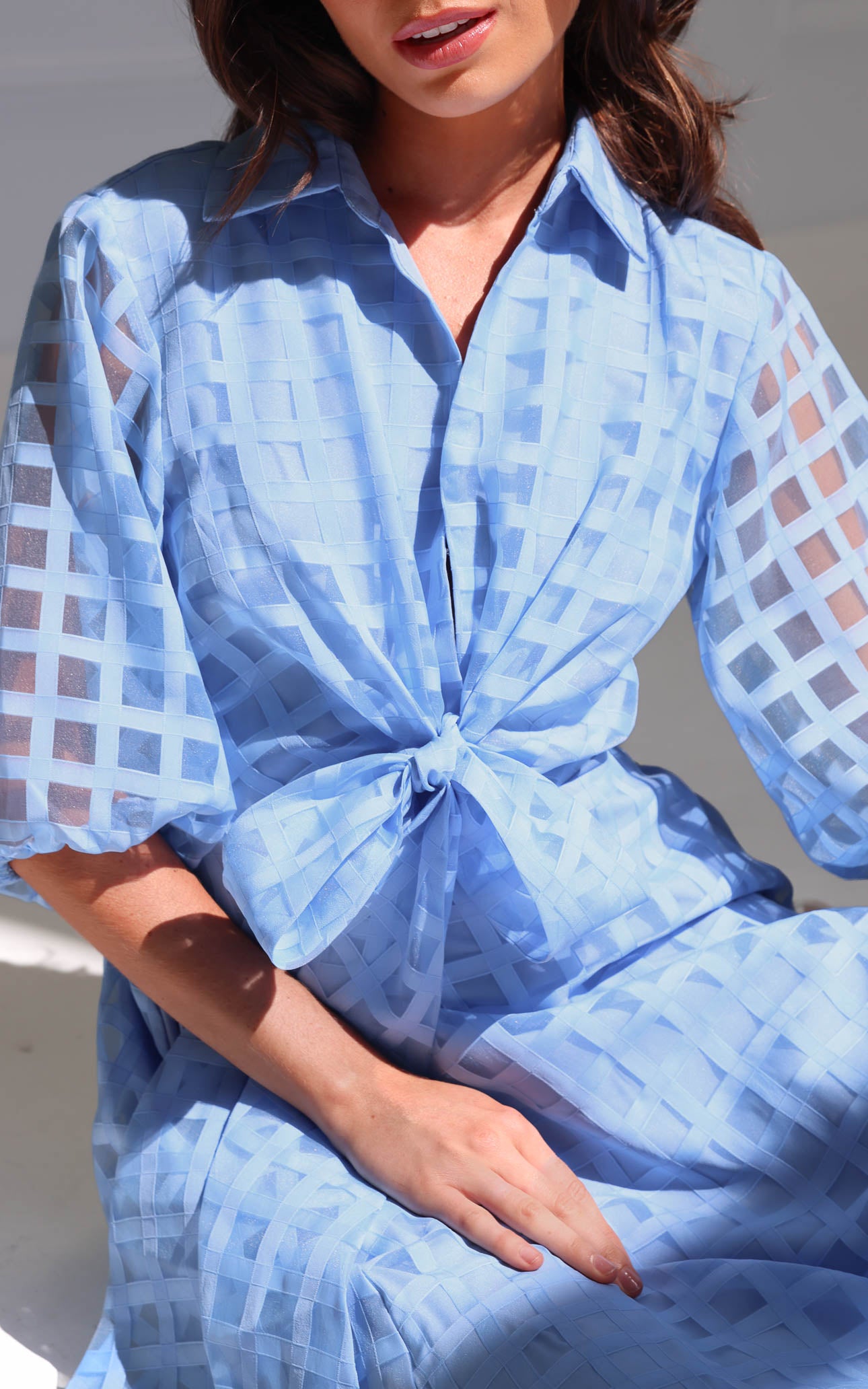 Zoeva Maxi Dress - Light Blue Check Organza