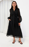 Zoeva Long Sleeve Maxi Dress - Black Check Organza