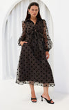 Zoeva Long Sleeve Maxi Dress - Dark Brown Polka Dot