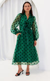 Zoeva Long Sleeve Maxi Dress - Emerald Green Polka Dot