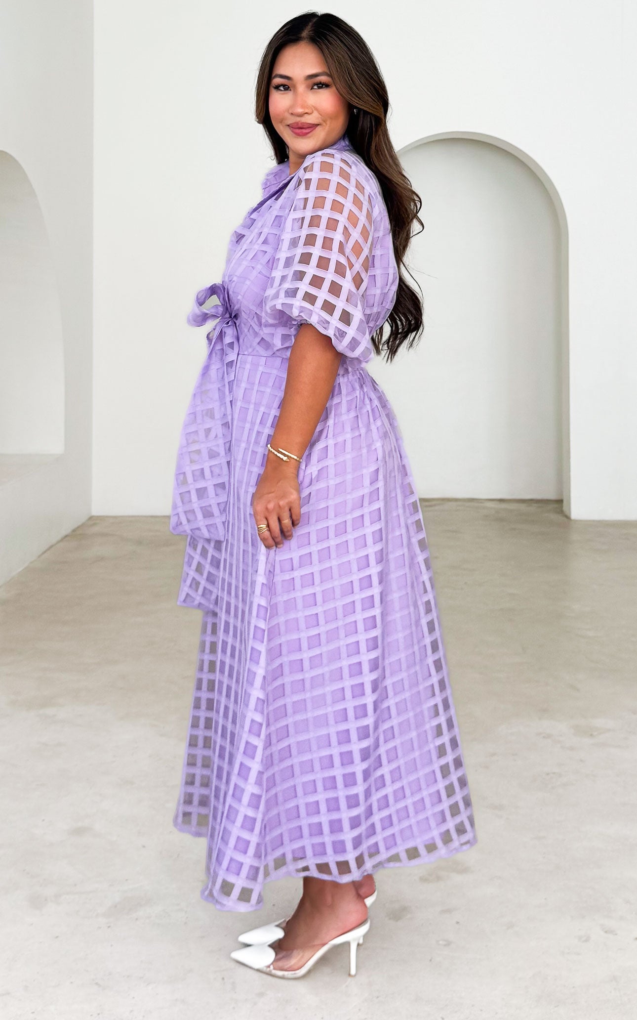 Zoeva Maxi Dress - Lilac Check Organza
