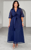 Zoeva Maxi Dress - Navy Check Organza