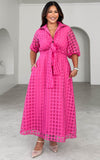 Zoeva Maxi Dress - Hot Pink Check Organza