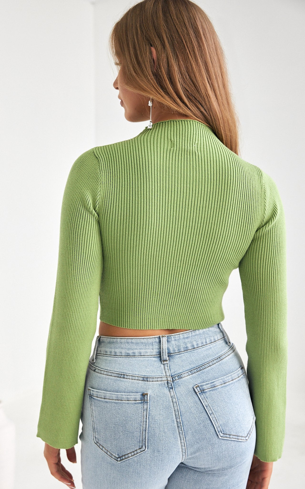 Zovin Knit Crop Top - Avocado Green