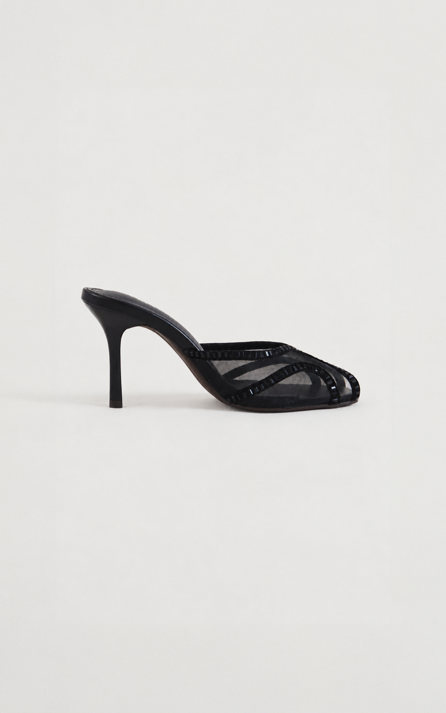 Ziva Mesh Mule Heels - Black Diamante