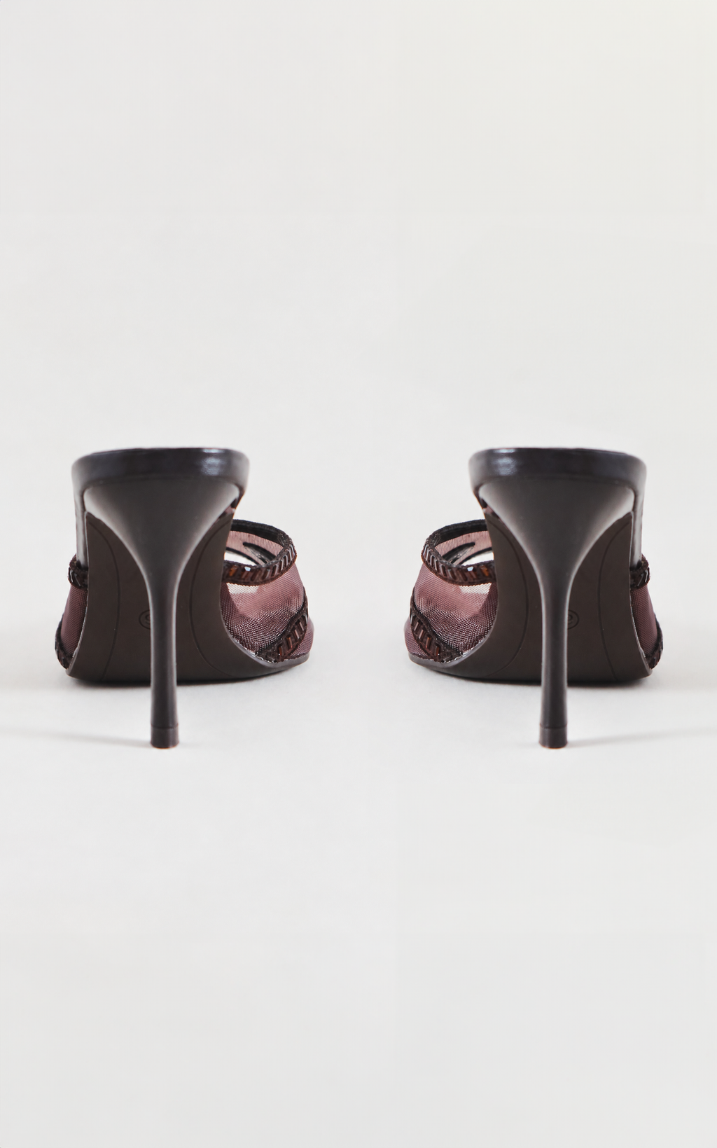 Ziva Mesh Mule Heels - Chocolate Brown Diamante