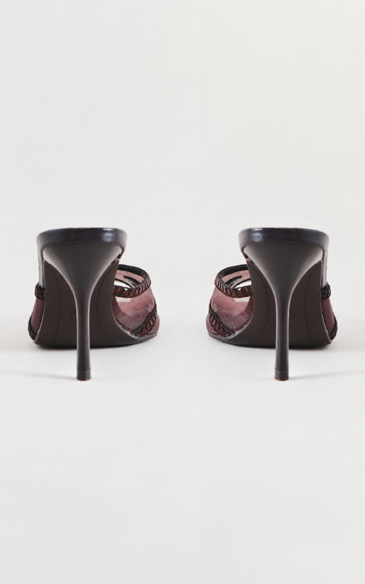 Ziva Mesh Mule Heels - Chocolate Brown Diamante