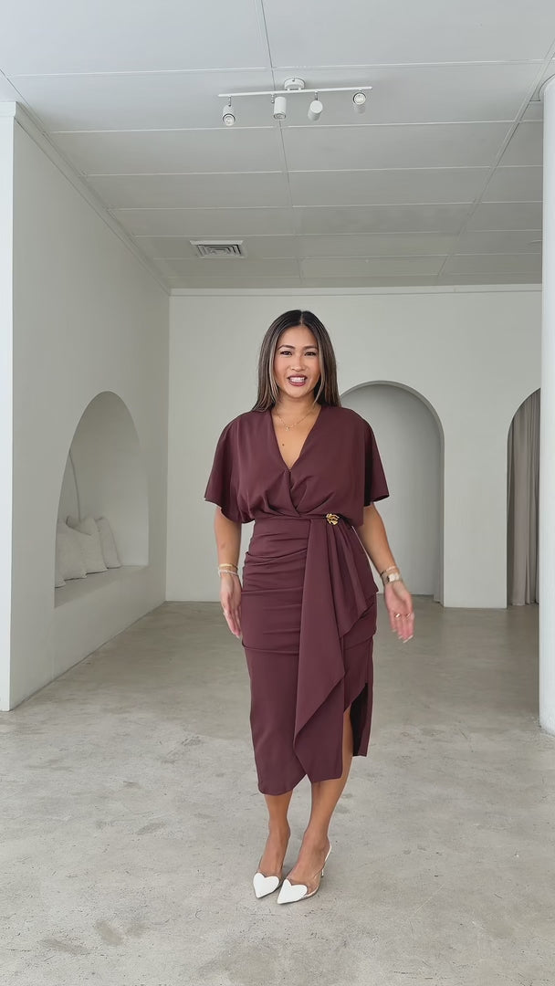 Indra Midi Dress - Chocolate Brown