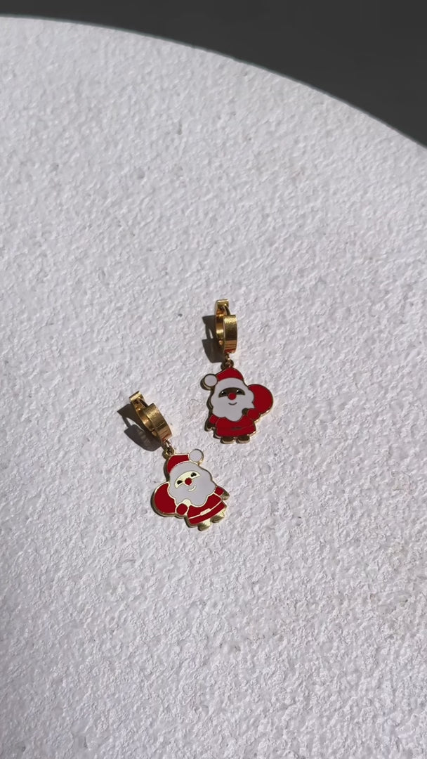 Kris Kringle Hoop Charm Earrings - Gold Santa