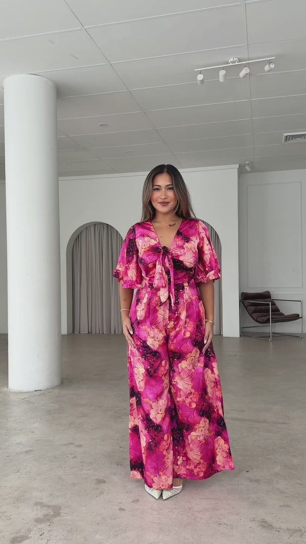 Tessa Wide Leg Jumpsuit - Plum Purple Floral