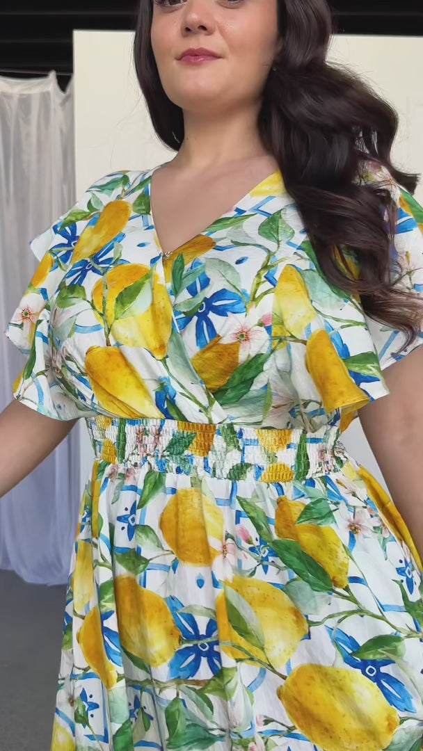 Harlem Maxi Dress - White Lemon Print