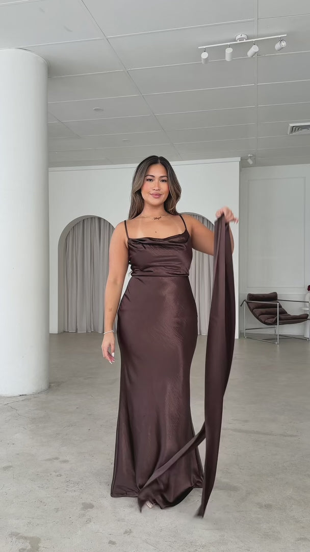Emmaline Scarf Maxi Dress - Dark Chocolate Brown