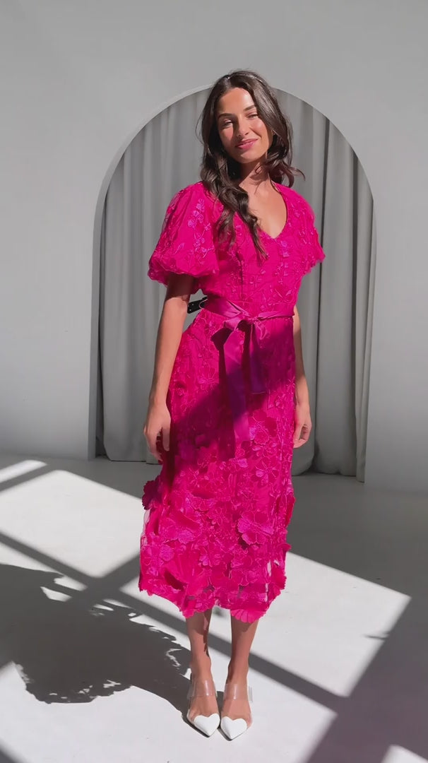 Peony Midi Dress - Hot Pink