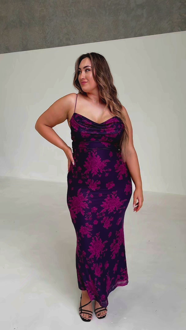 Lizzie Mesh Maxi Dress - Grape Magenta Floral