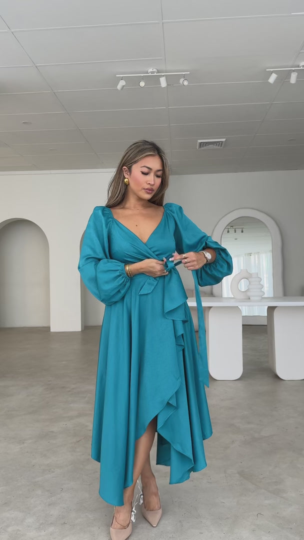 Rossetti Long Sleeve Wrap Maxi Dress - Teal Blue