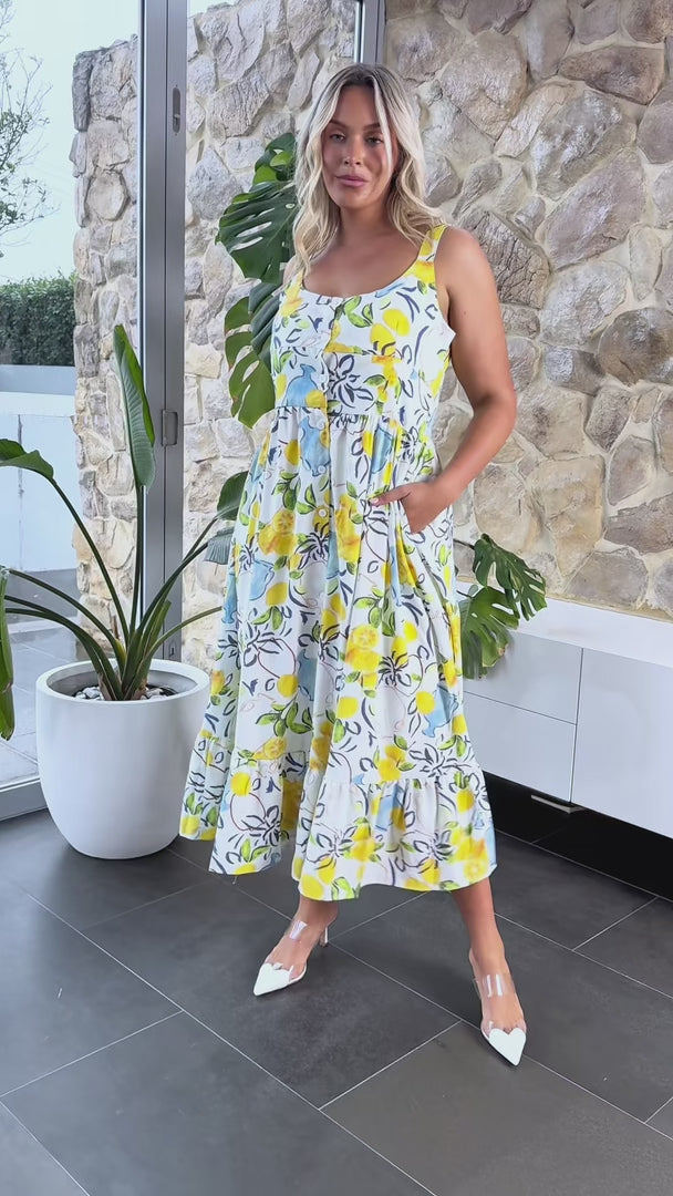 Vanderla Maxi Dress - White Lemon Print