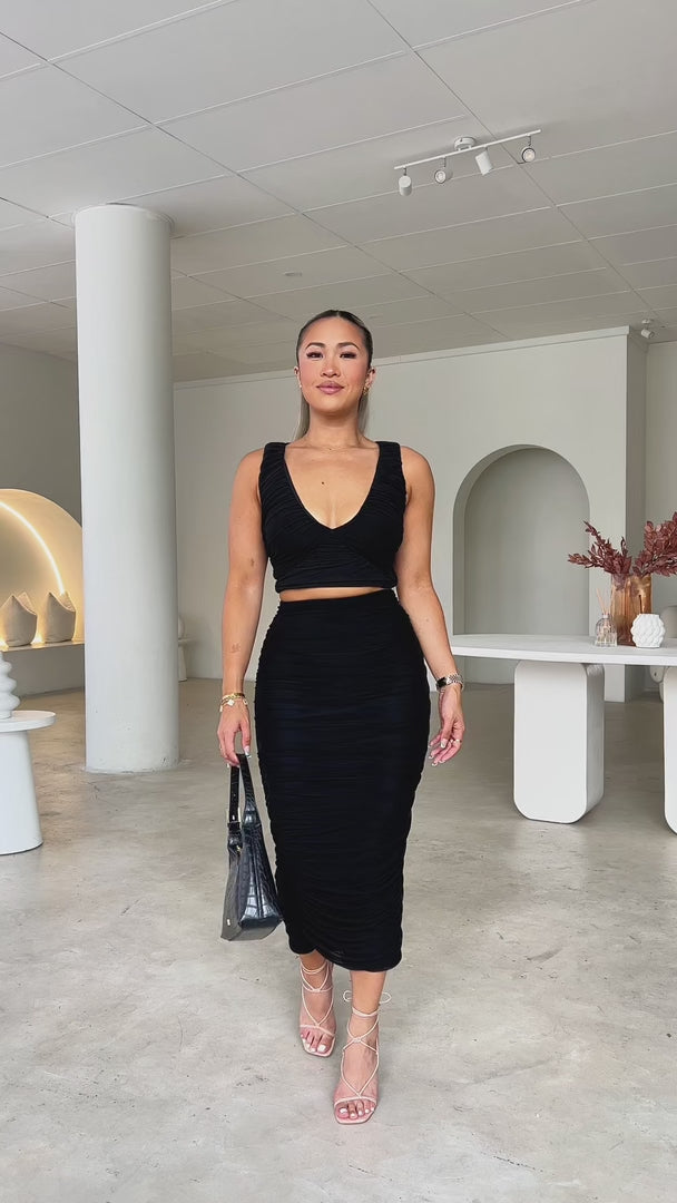 Melody Mesh Midi Skirt - Black