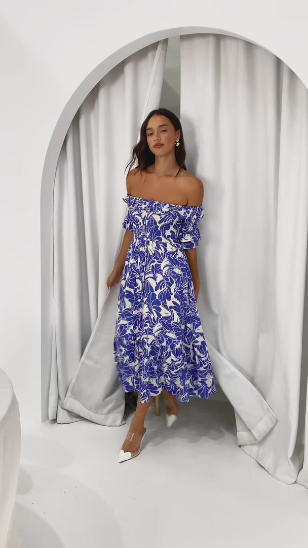 Ayesha Midi Dress - Blue Print