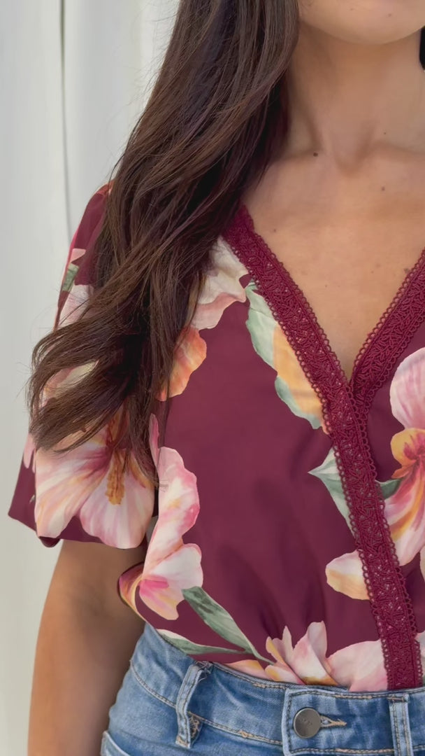 Liam Bodysuit - Wine Floral