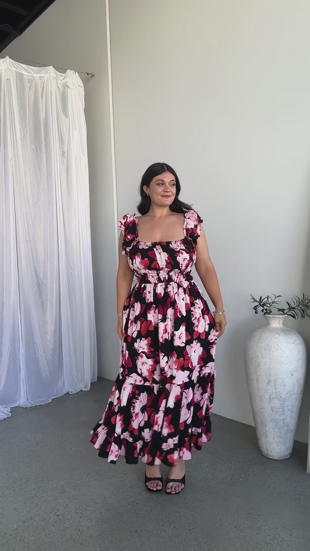 Blaire Maxi Dress - Black Pink Red Floral