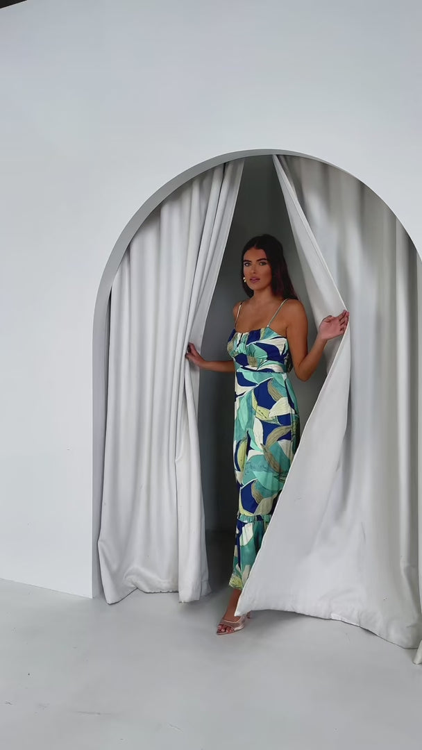 Kamila Maxi Dress - Blue Multi Leaf