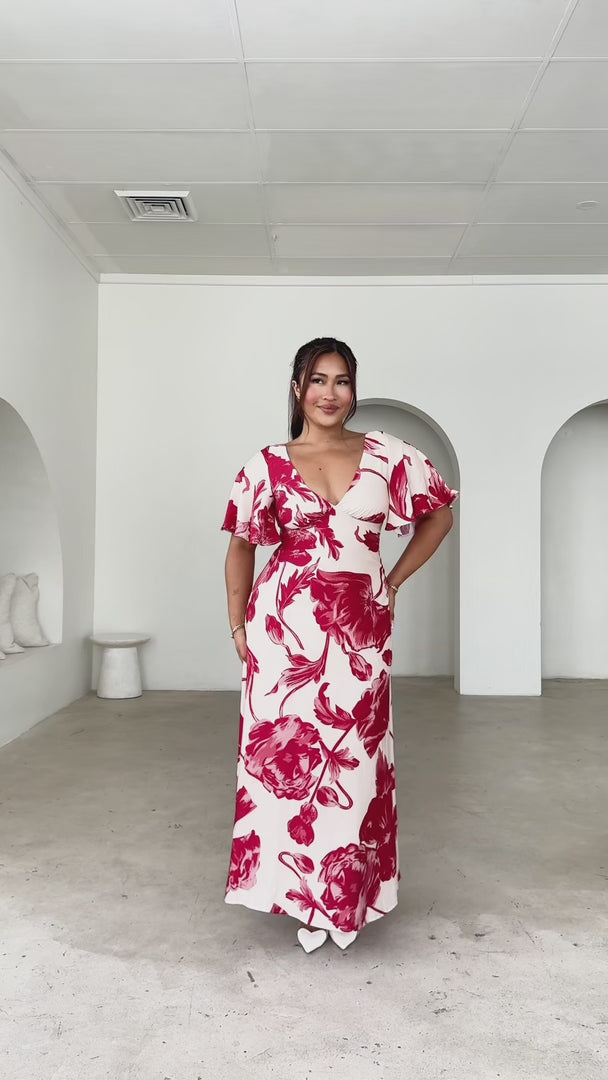 Bianco Maxi Dress - Beige Red Floral