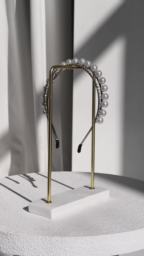 Yuka Double Layered Headband - Silver Pearl Diamante