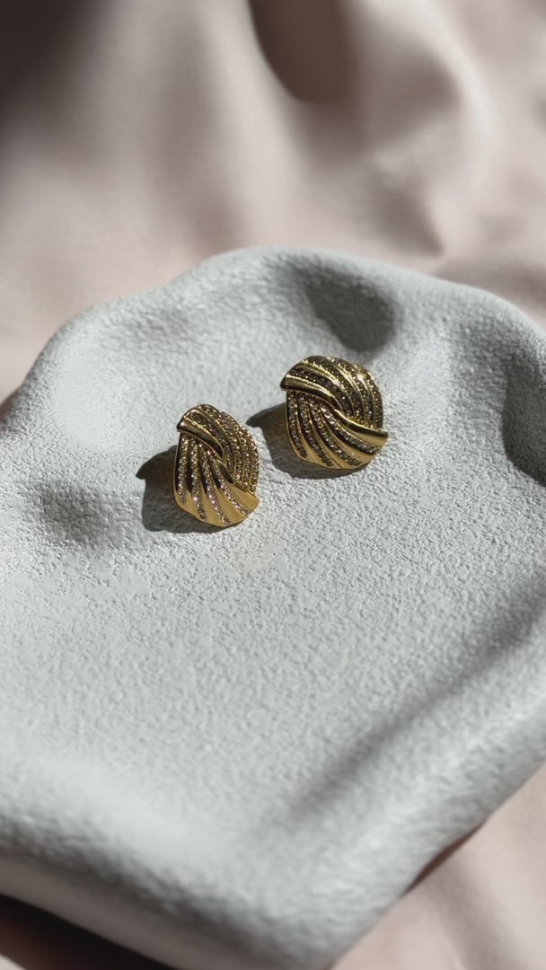 Tenile Stud Earrings - Gold Ribbed Twist Diamante