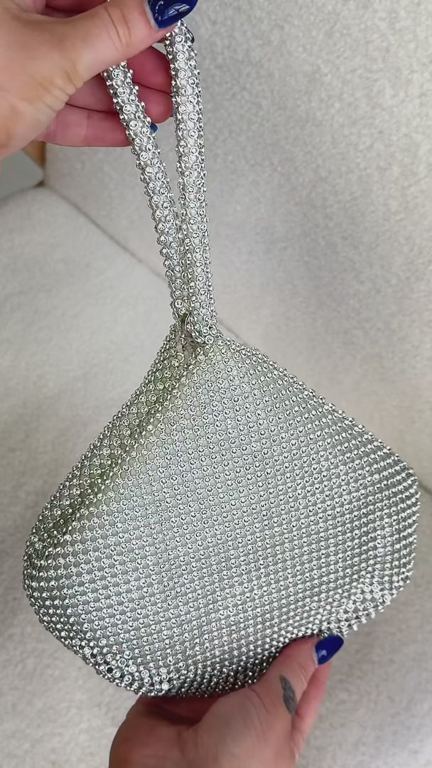 Ezza Rhinestone Wristlet Bag - Silver