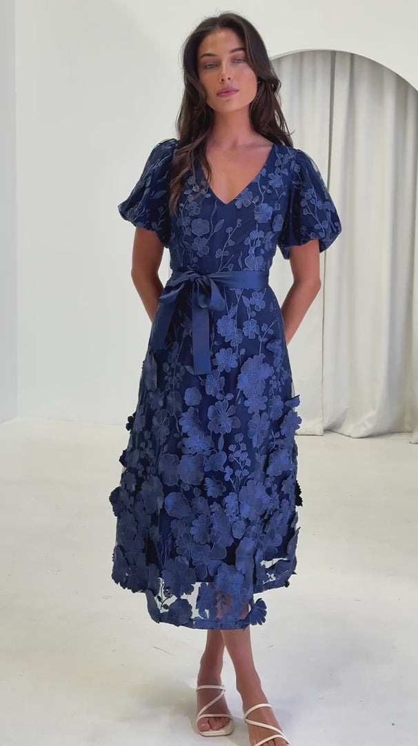 Peony Midi Dress - Navy Floral