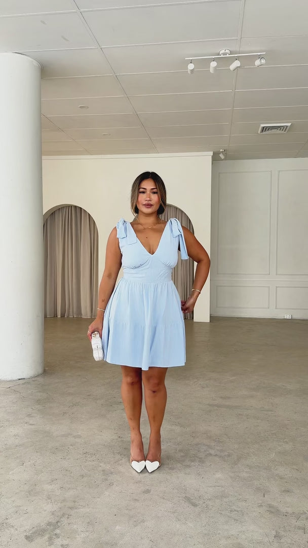 Aretha Tie Up Strap Mini Dress - Baby Blue