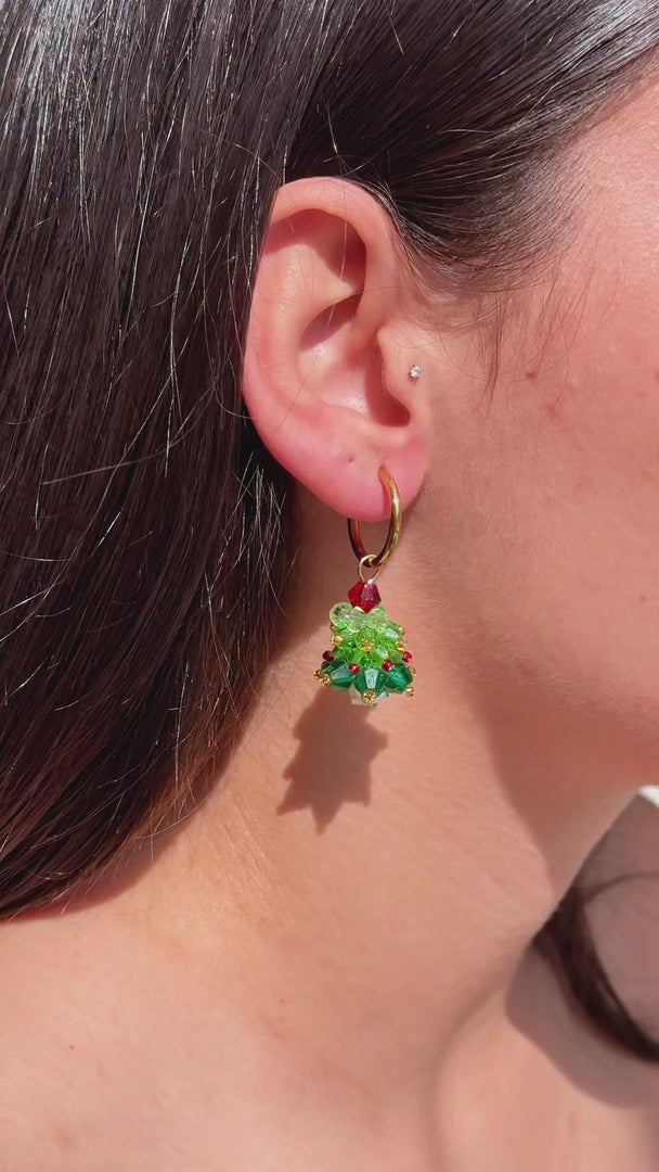 Carolling Hoop Charm Earrings - Gold Tree Bead