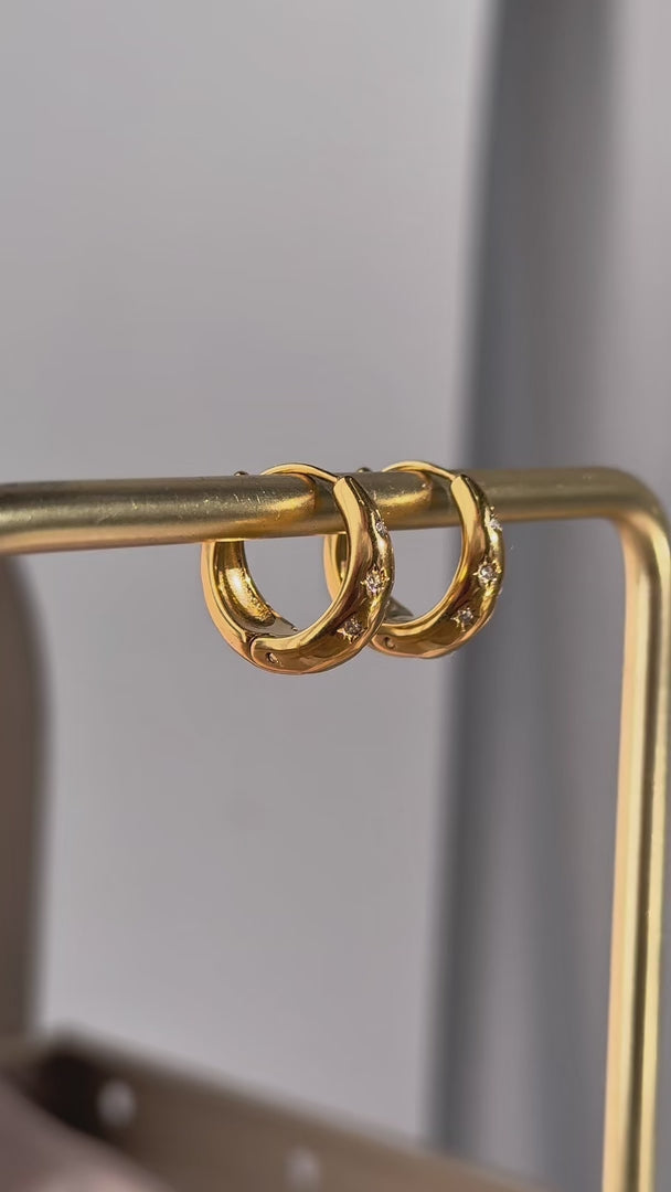 Starky Hoop Earrings - Gold Bubble U Diamante