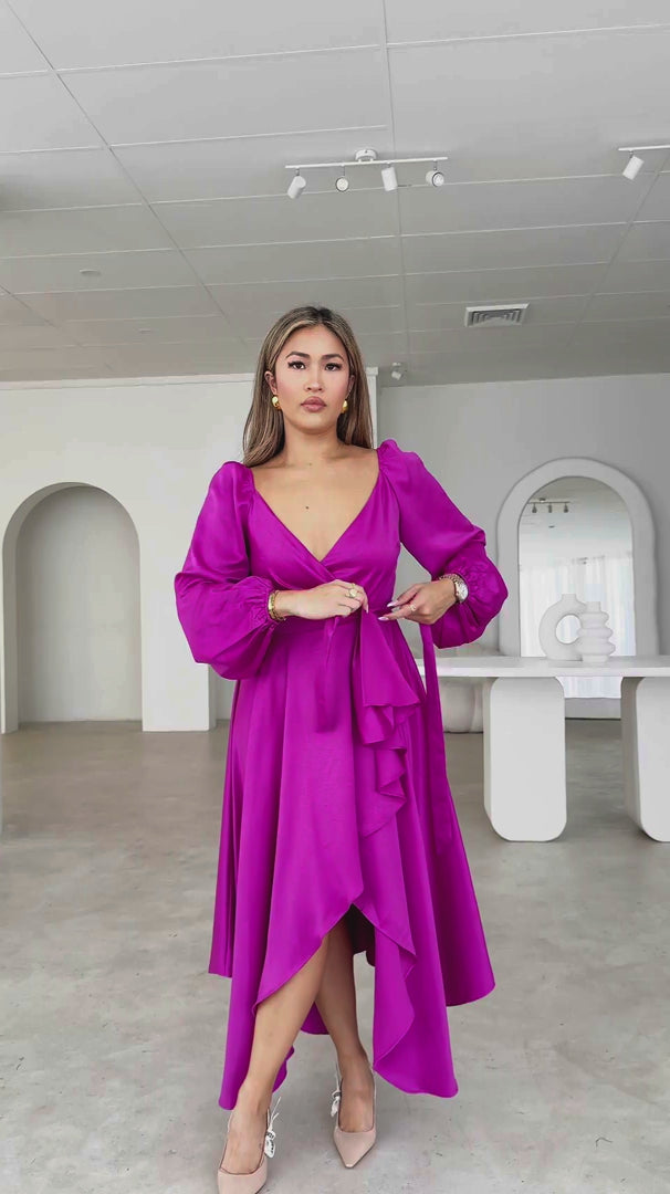 Rossetti Long Sleeve Wrap Maxi Dress - Purple Pink