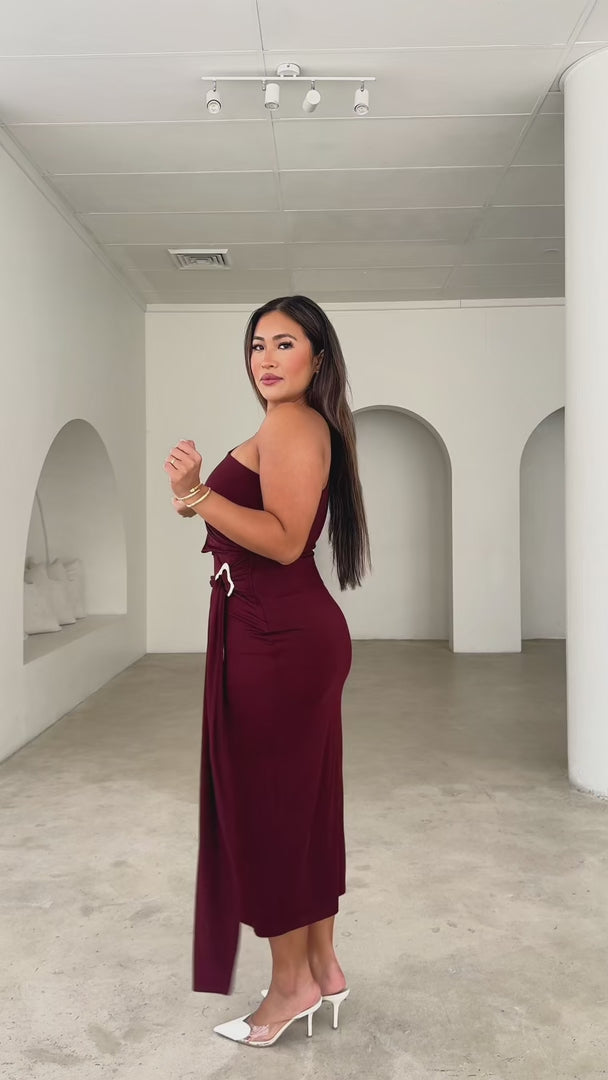 Alexa Midi Dress - Dark Wine