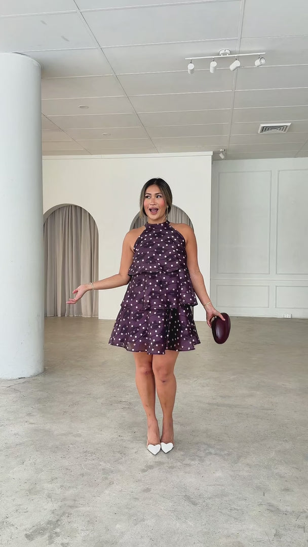 Alice Mini Dress - Dark Plum Polka Dot