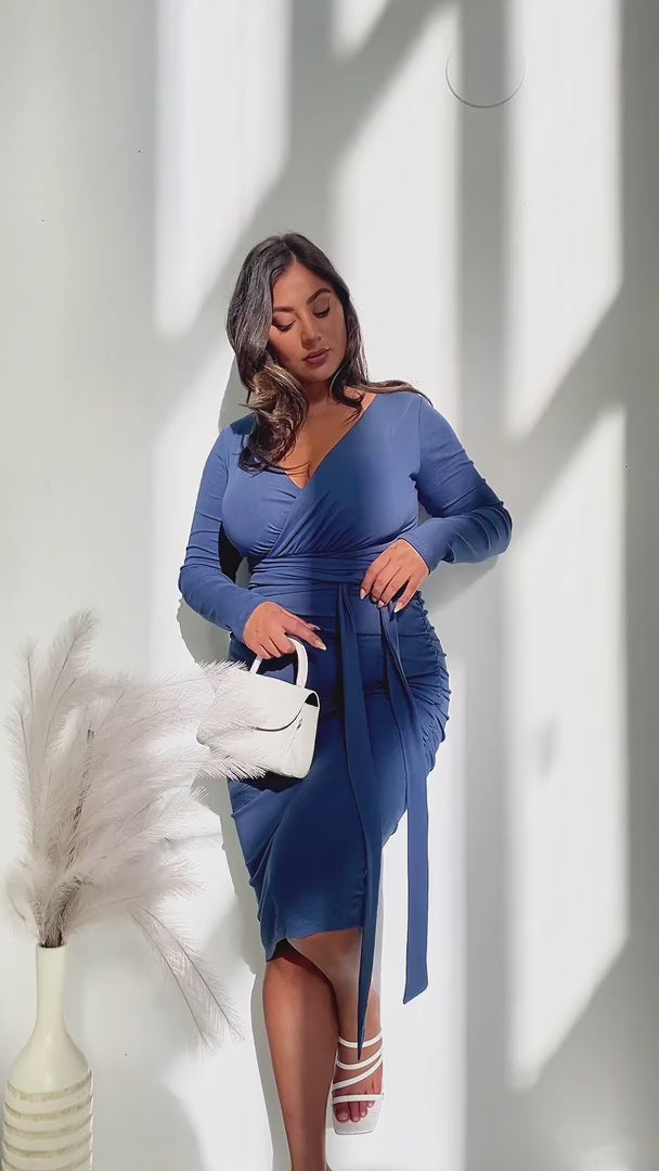 Aston Long Sleeve Midi Dress - Midnight Blue