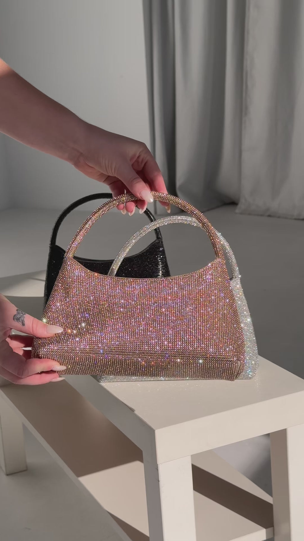 Jayda Rhinestone Bag - Rose Champagne