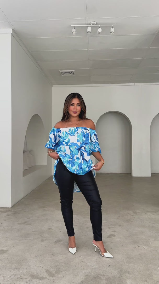 Myrtle Top - White Blue Floral
