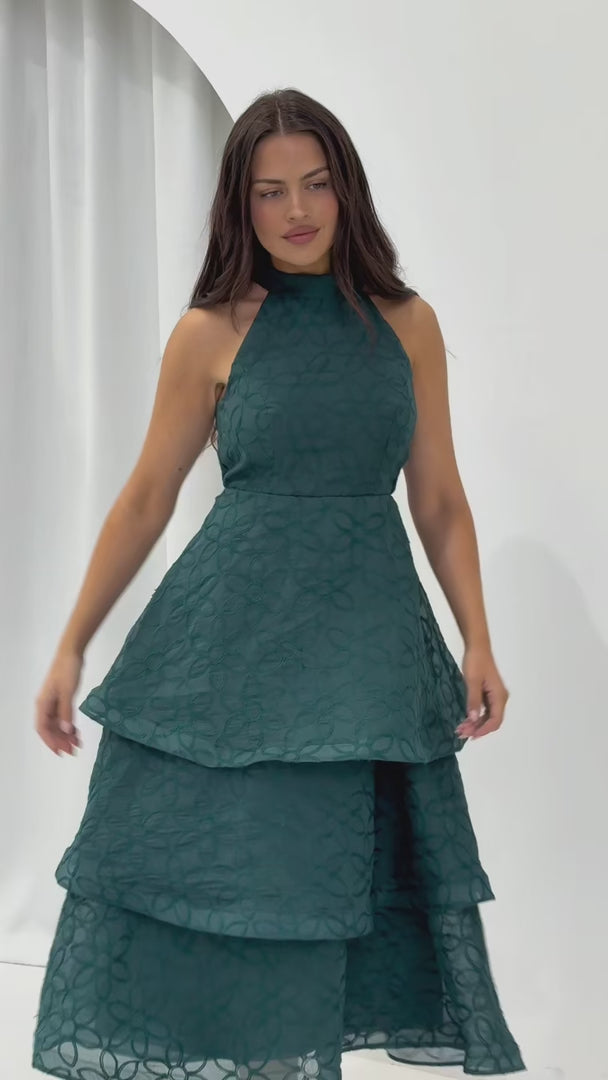 Lilibeth Midi Dress - Emerald Green Floral Texture