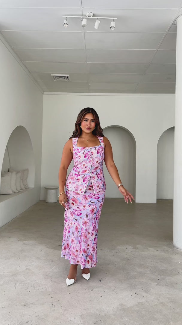 Inez Vest Top - Pink Blue Floral
