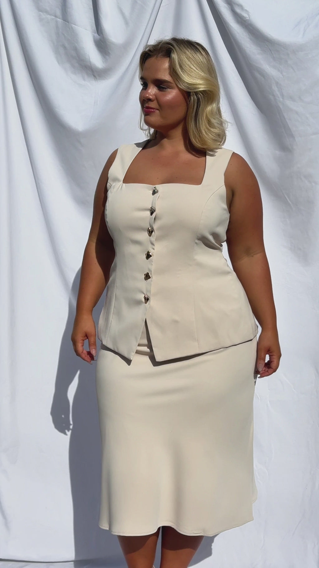 Inez Midi Skirt - Beige