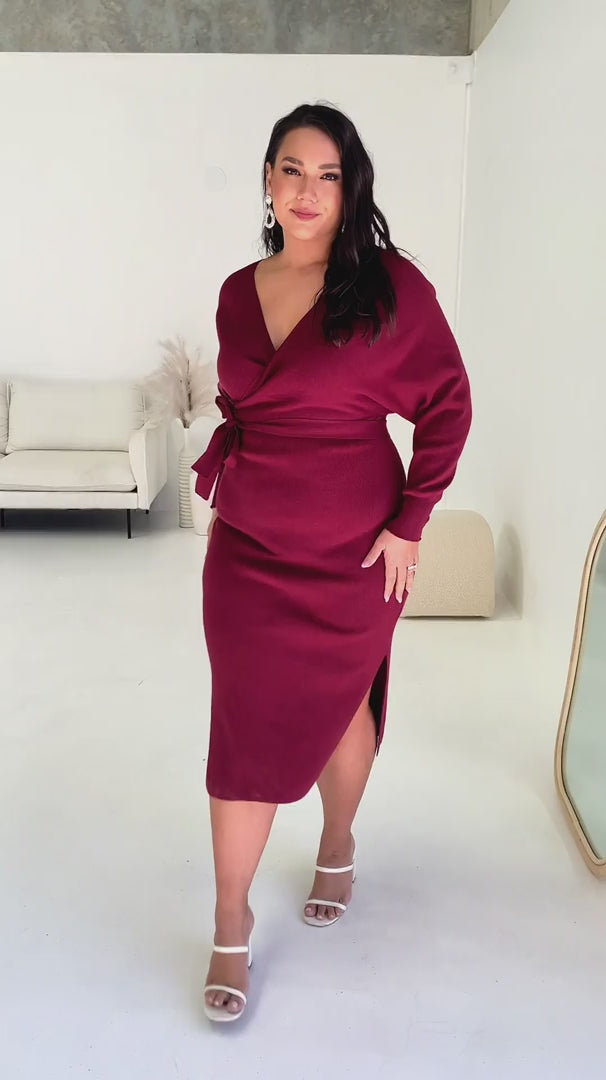Catherine Knit Midi Dress - Burgundy