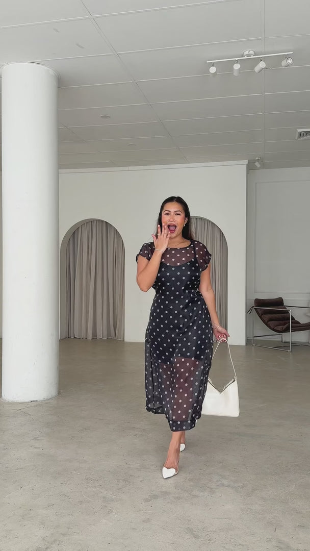 Mylah Midi Dress -  Black Polka Dot