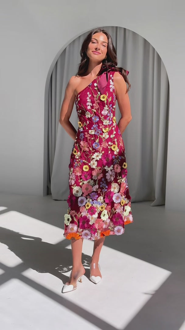 Poppy Midi Dress - Wine Multi Floral