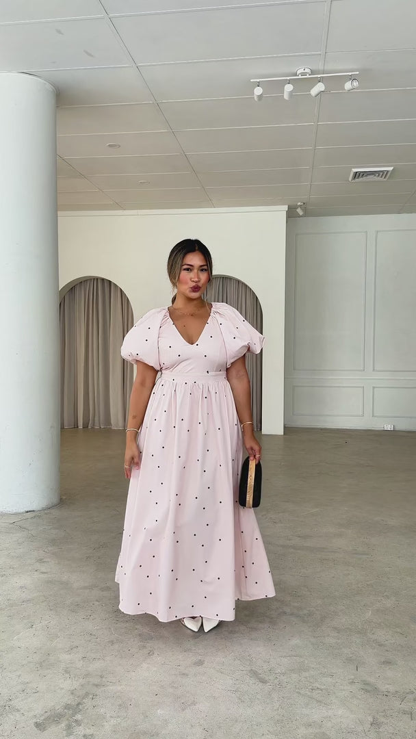 Georgie Maxi Dress - Champagne Black Polka Dot
