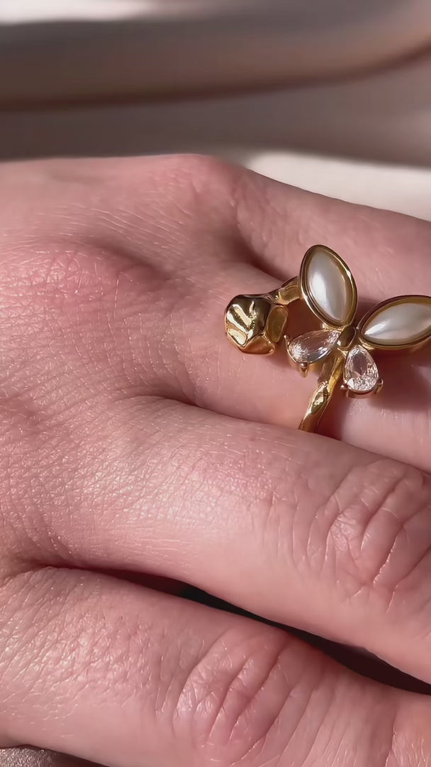 Adonis Ring - Gold Pearl Butterfly