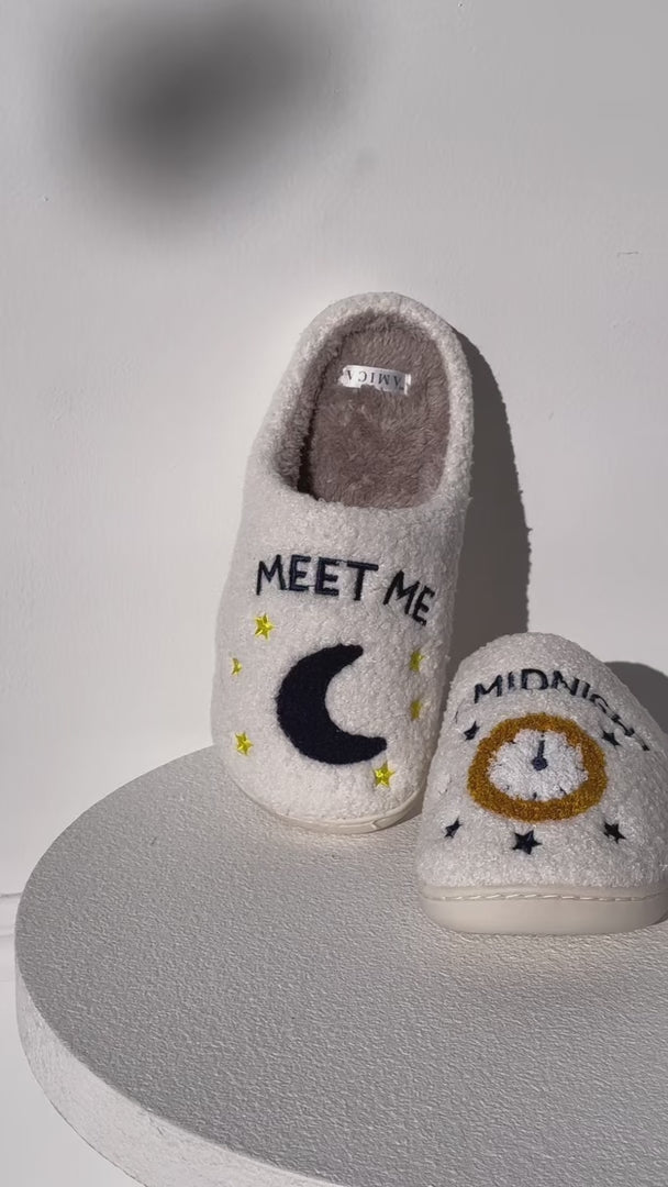 Meet Me At Midnight Scuff Slippers - Moon Clock