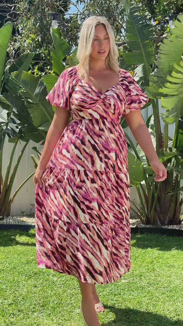 Allena Maxi Dress - Magenta Cream Multi Print