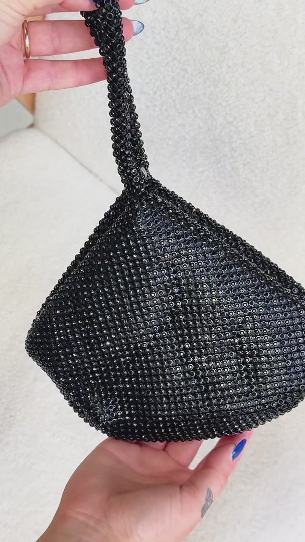 Ezza Rhinestone Wristlet Bag - Black